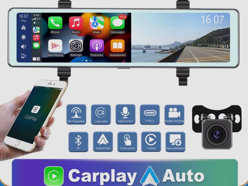 AYNA DVR KAYITLI 11,26 inç 4K araç içi kamera, Apple Carplay
