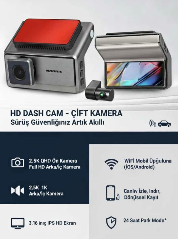 ÖN ARKA KAYITLI WİFİ DESTEKLİ ÖN KAMERA 4K ARKA KAMERA 1080 AHD